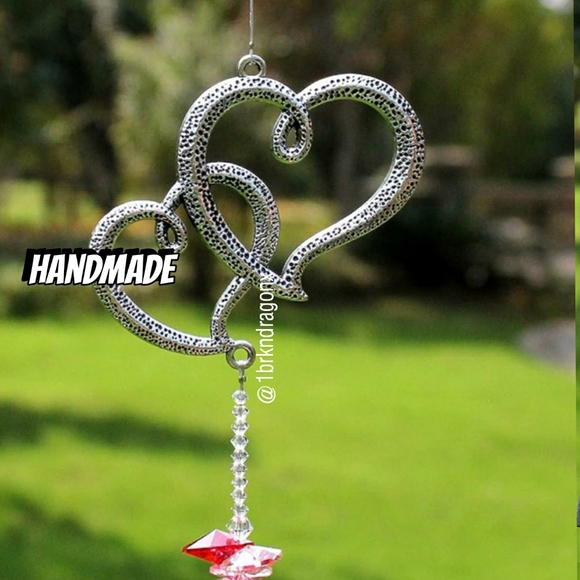 NWT K9 Glass Crystal Wishing Thread Interlocking Hearts Garden Window Pendant - Picture 13 of 16